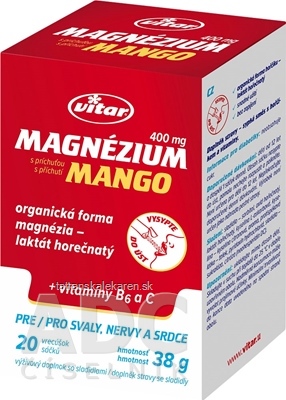 VITAR Magnézium 400 mg + vitamíny B6 a C vrecúška s príchuťou manga 1x20 ks