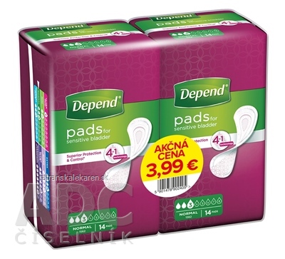 DEPEND NORMAL AKCIOVA CENA (duopack) inkontinenčné vložky pre ženy, 2x14 ks (28 ks), 1x1 set