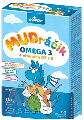 VITAR MUDráčik OMEGA 3 + vitamíny D3 a E žuvacie kapsule s príchuťou tutti-frutti 1x60 ks