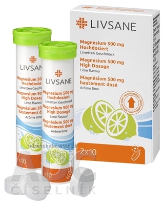 LIVSANE Magnézium 500 mg šumivé tablety, Lime, vysoká dávka, 1x20 ks