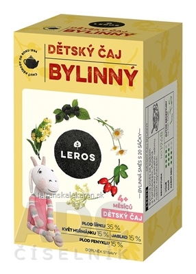 LEROS DETSKÝ ČAJ BYLINNÝ nálevové vrecká (od 4+ mesiacov) (inov. 2021) 20x1,8 g (36 g)