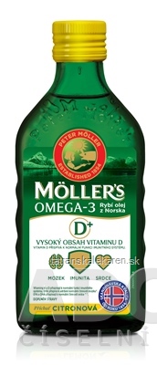 MOLLER´S Omega 3 RYBÍ OLEJ D+ citrónová príchuť 1x250 ml