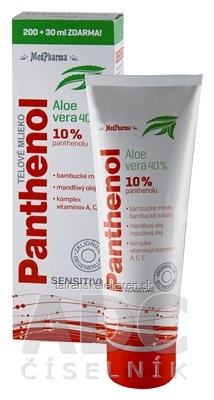 MedPharma PANTHENOL 10% TELOVÉ MLIEKO Sensitive, s Aloe vera, 200+30 ml zadarmo (230 ml)