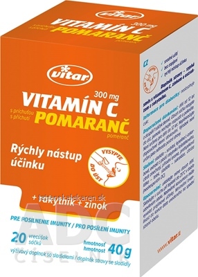 VITAR vitamín C 300 mg + rakytník + zinok vrecúška, sypká zmes s príchuťou pomaranč 1x20 ks