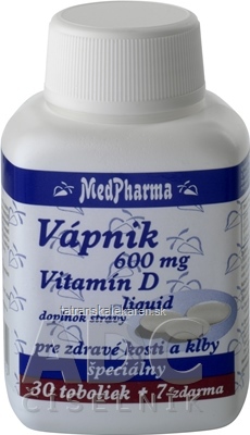 MedPharma VÁPNIK 600 mg + Vitamín D liq. cps 30+7 zadarmo (37 ks)